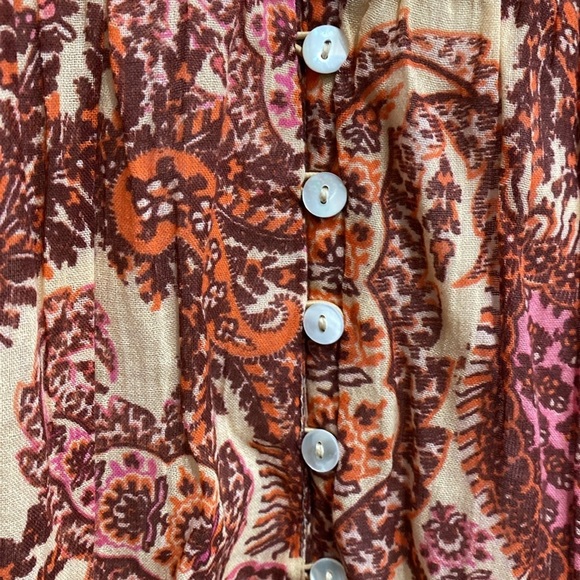 Sundance Button Front Floral Paisley Print Tassel Lined Knee Length Dress Sz M - Picture 4 of 10